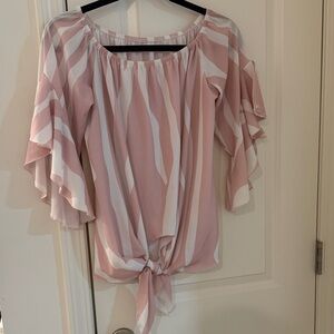 Pink and White Striped off the shoulder Women's Top
